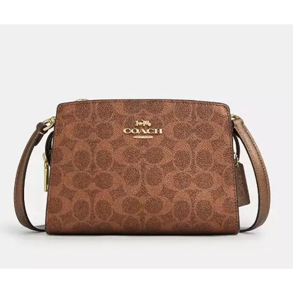 🔥🎁NWT! Coach Gia Crossbody Bag In Sig Canvas Brown/Copper CCK70 Msrp: $298.00 - Picture 5 of 10